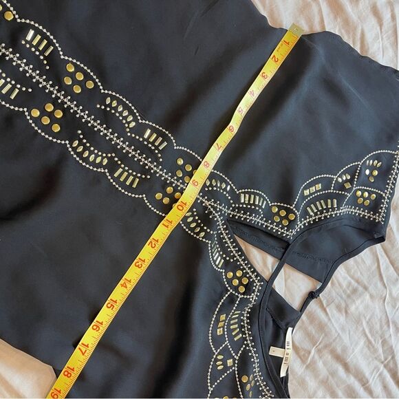 Mi Ami Black Chiffon Blouse w/ Gold Embellishments S - Picture 13 of 13